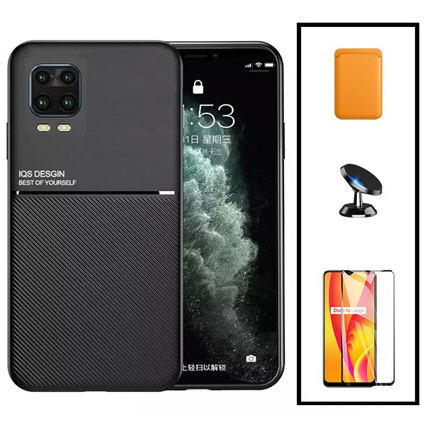 Kit Capa Magnetic Lux + Magnetic Wallet Laranja + 5D Full Cover + Suporte Magnético de Carro para Xiaomi Mi 10 Lite Zoom