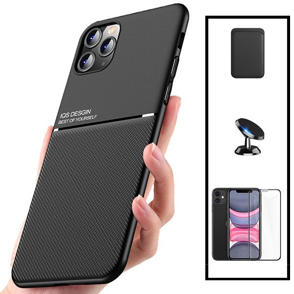 Kit Capa Magnetic Lux + Magnetic Wallet Preto + 5D Full Cover + Suporte Magnético de Carro para Apple iPhone 12 Pro