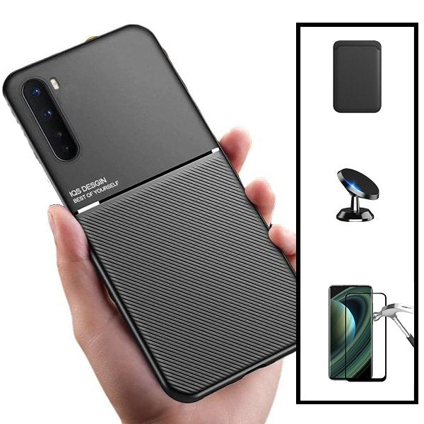 Kit Capa Magnetic Lux + Magnetic Wallet Preto + 5D Full Cover + Suporte Magnético de Carro para Realme X3 Super Zoom