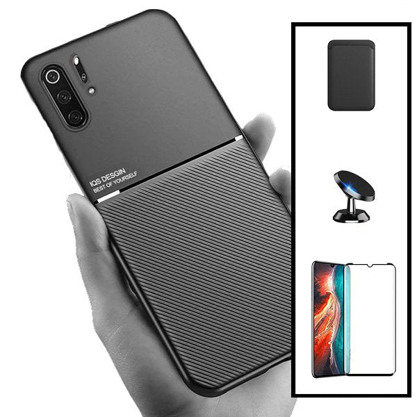 Kit Capa Magnetic Lux + Magnetic Wallet Preto + 5D Full Cover + Suporte Magnético de Carro para Huawei P30 Pro New Edition