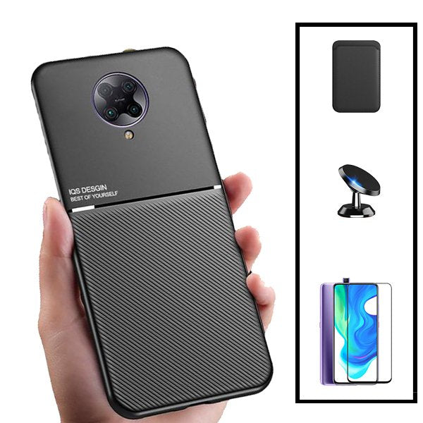 Kit Capa Magnetic Lux + Magnetic Wallet Preto + 5D Full Cover + Suporte Magnético de Carro para Xiaomi Redmi K30 Pro