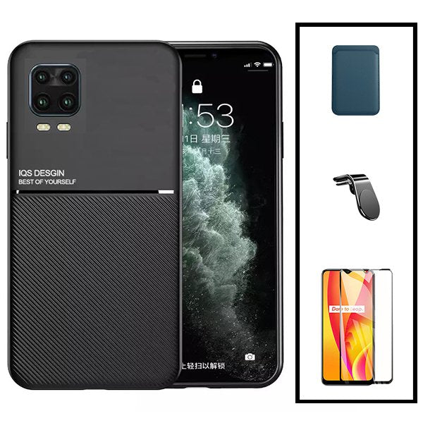 Kit Capa Magnetic Lux + Magnetic Wallet Azul + 5D Full Cover + Suporte Magnético L Safe Driving para Xiaomi Mi 10 Lite 5G