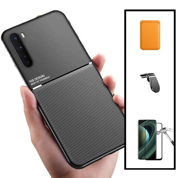 Kit Capa Magnetic Lux + Magnetic Wallet Laranja + 5D Full Cover + Suporte Magnético L Safe Driving para Oppo Reno3