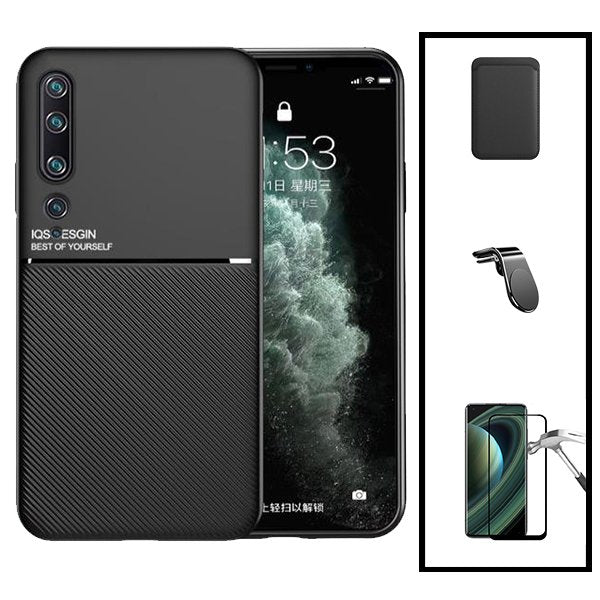 Kit Capa Magnetic Lux + Magnetic Wallet Preto + 5D Full Cover + Suporte Magnético L Safe Driving para Xiaomi Mi 10 Ultra