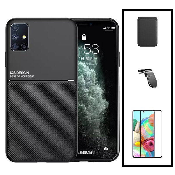 Kit Capa Magnetic Lux + Magnetic Wallet Preto + 5D Full Cover + Suporte Magnético L Safe Driving para Samsung Galaxy A71 5G UW