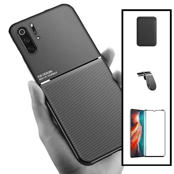 Kit Capa Magnetic Lux + Magnetic Wallet Preto + 5D Full Cover + Suporte Magnético L Safe Driving para Huawei P30 Pro New Edition