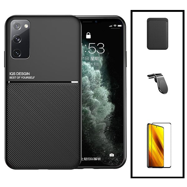 Kit Capa Magnetic Lux + Magnetic Wallet Preto + 5D Full Cover + Suporte Magnético L Safe Driving para Samsung Galaxy Note 20
