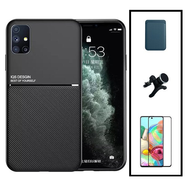 Kit Capa Magnetic Lux + Magnetic Wallet Azul + 5D Full Cover + Suporte Magnético de Carro Reforçado para Samsung Galaxy M51