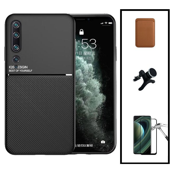 Kit Capa Magnetic Lux + Magnetic Wallet Castanho + 5D Full Cover + Suporte Magnético de Carro Reforçado para Xiaomi Mi 10 5G