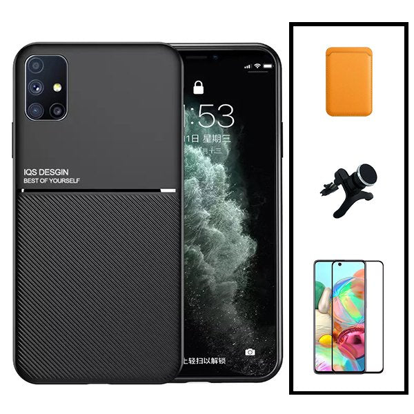 Kit Capa Magnetic Lux + Magnetic Wallet Laranja + 5D Full Cover + Suporte Magnético de Carro Reforçado para Samsung Galaxy M51
