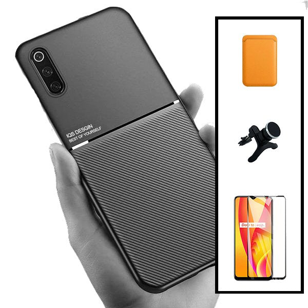 Kit Capa Magnetic Lux + Magnetic Wallet Laranja + 5D Full Cover + Suporte Magnético de Carro Reforçado para Samsung Galaxy A50