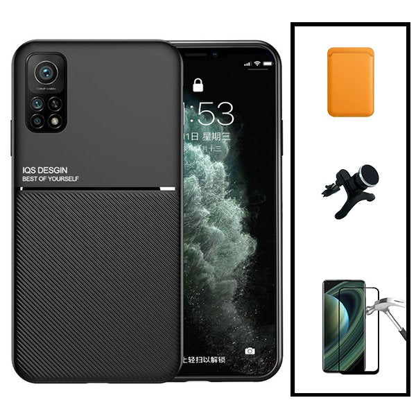 Kit Capa Magnetic Lux + Magnetic Wallet Laranja + 5D Full Cover + Suporte Magnético de Carro Reforçado para Xiaomi Mi 10T Pro 5G