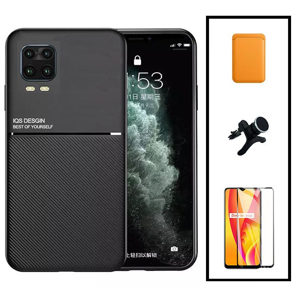 Kit Capa Magnetic Lux + Magnetic Wallet Laranja + 5D Full Cover + Suporte Magnético de Carro Reforçado para Xiaomi Mi 10 Lite Zoom