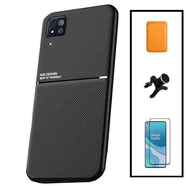 Kit Capa Magnetic Lux + Magnetic Wallet Laranja + 5D Full Cover + Suporte Magnético de Carro Reforçado para Huawei P40 Lite