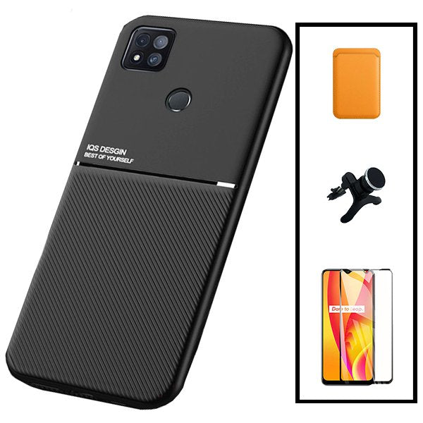 Kit Capa Magnetic Lux + Magnetic Wallet Laranja + 5D Full Cover + Suporte Magnético de Carro Reforçado para Xiaomi Redmi 9 Activ