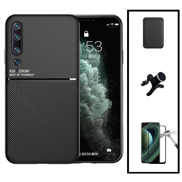 Kit Capa Magnetic Lux + Magnetic Wallet Preto + 5D Full Cover + Suporte Magnético de Carro Reforçado para Xiaomi Mi 10 5G