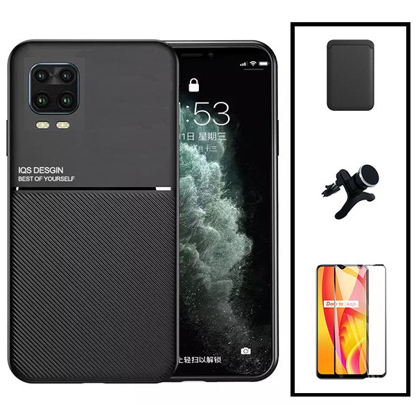 Kit Capa Magnetic Lux + Magnetic Wallet Preto + 5D Full Cover + Suporte Magnético de Carro Reforçado para Xiaomi Mi 10 Lite Zoom