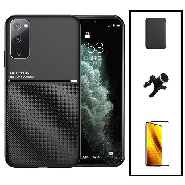 Kit Capa Magnetic Lux + Magnetic Wallet Preto + 5D Full Cover + Suporte Magnético de Carro Reforçado para Samsung Galaxy Note 20