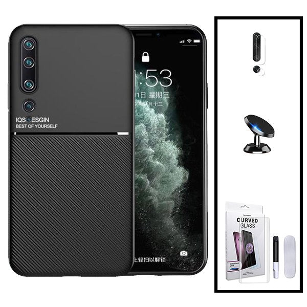Kit Capa Magnetic Lux + Película de Vidro Nano Curved UV + Película de Câmara Traseira + Suporte Magnético de Carro para Xiaomi Mi Note 10 Pro