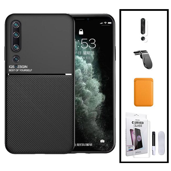 Kit Capa Magnetic Lux + Magnetic Wallet Laranja + Película de Vidro Nano Curved UV + Película de Câmara Traseira + Suporte Magnético L Safe Driving para Xiaomi Mi 10 5G