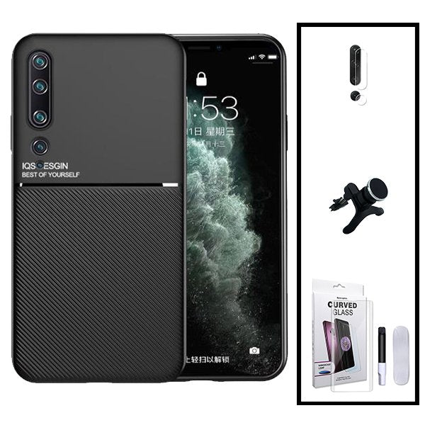 Kit Capa Magnetic Lux + Película de Vidro Nano Curved UV + Película de Câmara Traseira + Suporte Magnético de Carro Reforçado para Xiaomi Mi Note 10 Pro