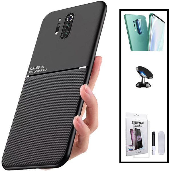 Kit Capa Magnetic Lux + Película de Vidro Nano Curved UV + Película de Câmara Traseira + Suporte Magnético de Carro para OnePlus 8 Pro