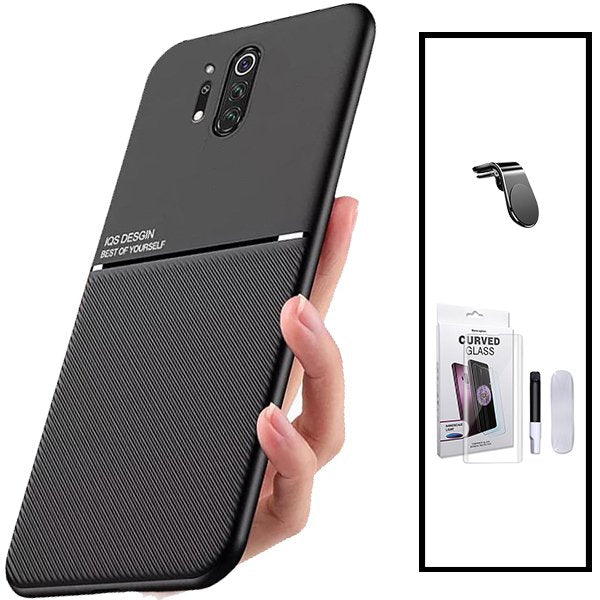Kit Capa Magnetic Lux + Película de Vidro Nano Curved UV + Suporte Magnético L Safe Driving para OnePlus 8 Pro