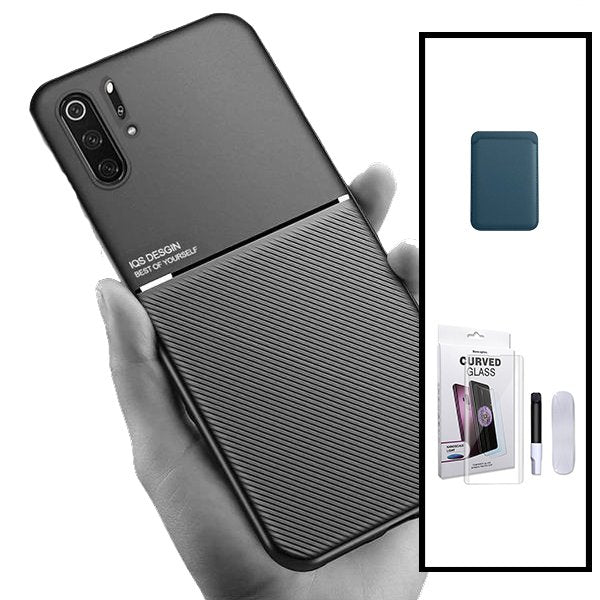Kit Capa Magnetic Lux + Magnetic Wallet Azul + Película de Vidro Nano Curved UV para Huawei P30 Pro New Edition