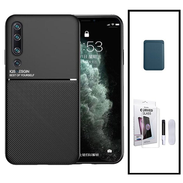 Kit Capa Magnetic Lux + Magnetic Wallet Azul + Película de Vidro Nano Curved UV para Xiaomi Mi Note 10