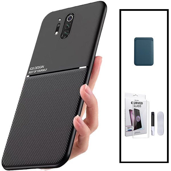 Kit Capa Magnetic Lux + Magnetic Wallet Azul + Película de Vidro Nano Curved UV para OnePlus 8 Pro