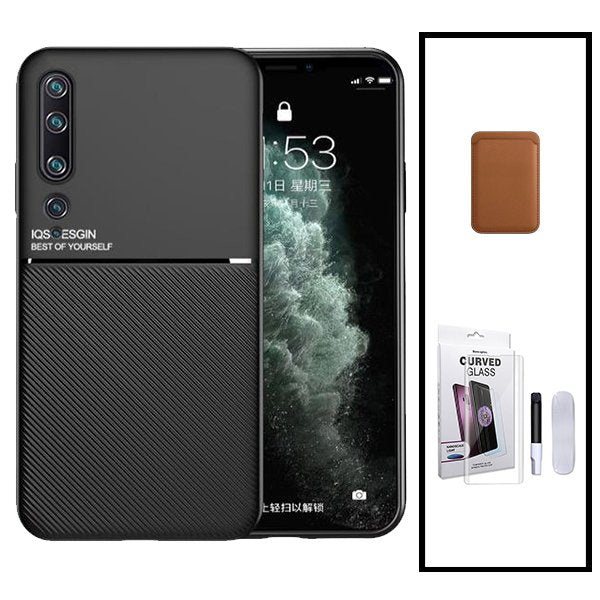 Kit Capa Magnetic Lux + Magnetic Wallet Castanho + Película de Vidro Nano Curved UV para Xiaomi Mi Note 10