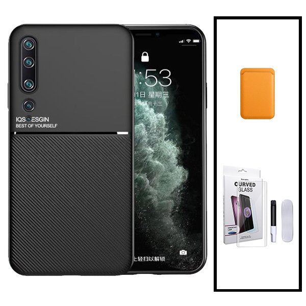 Kit Capa Magnetic Lux + Magnetic Wallet Laranja + Película de Vidro Nano Curved UV para Xiaomi Mi Note 10 Pro