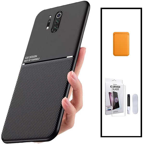 Kit Capa Magnetic Lux + Magnetic Wallet Laranja + Película de Vidro Nano Curved UV para OnePlus 8 Pro