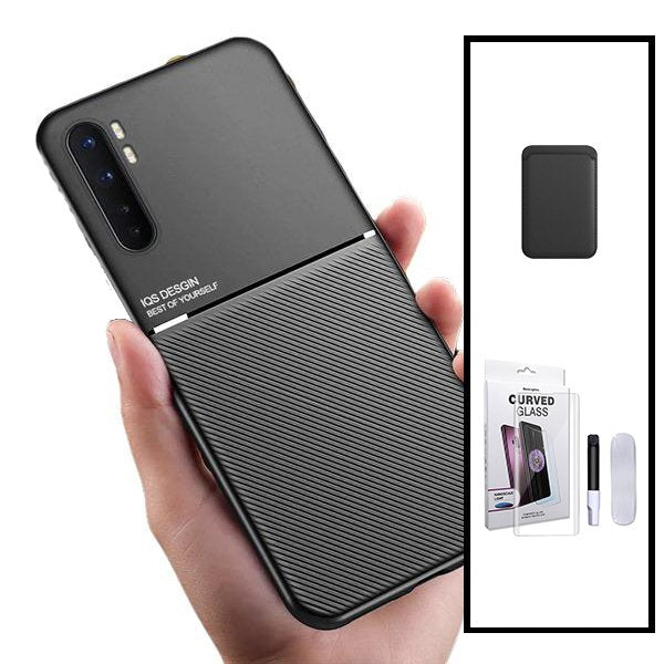 Kit Capa Magnetic Lux + Magnetic Wallet Preto + Película de Vidro Nano Curved UV para Xiaomi Mi Note 10 Lite