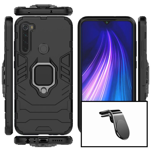 Kit Suporte Magnético L Safe Driving Carro + Capa 3X1 Military Defender para Xiaomi Redmi Note 8