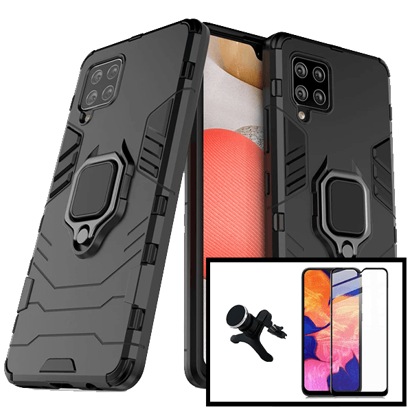 Kit Vidro Premium Full Cover + Capa 3X1 Military Defender + Suporte Magnético de Carro Reforçado para Samsung Galaxy M42 5G
