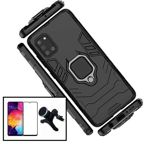 Kit Vidro Premium Full Cover + Capa 3X1 Military Defender + Suporte Magnético de Carro Reforçado para Samsung Galaxy A31