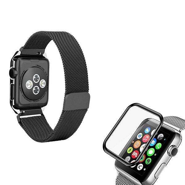 Kit Bracelete Milanese Loop Fecho Magnético + Película de Vidro 3D para Apple Watch Series 6 - 40mm - Preto