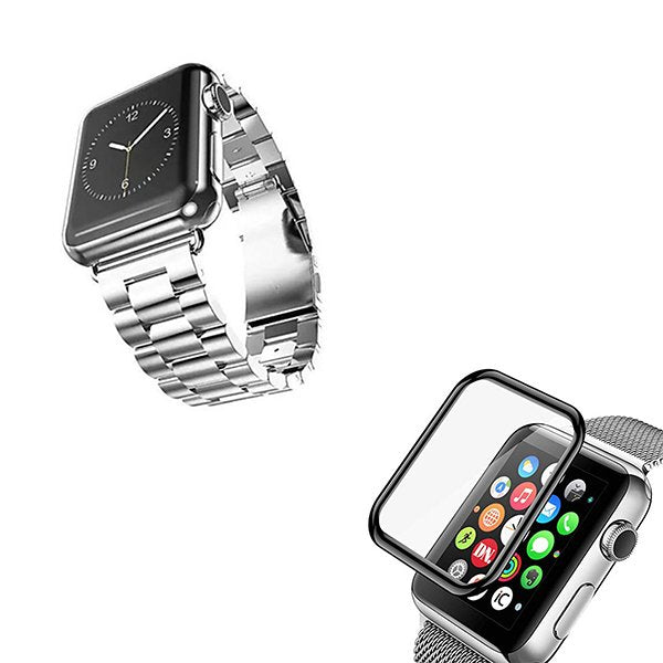 Kit Bracelete Aço Stainless Lux + Ferramenta + Película de Vidro 3D para Apple Watch Series SE - 40mm - Cinza