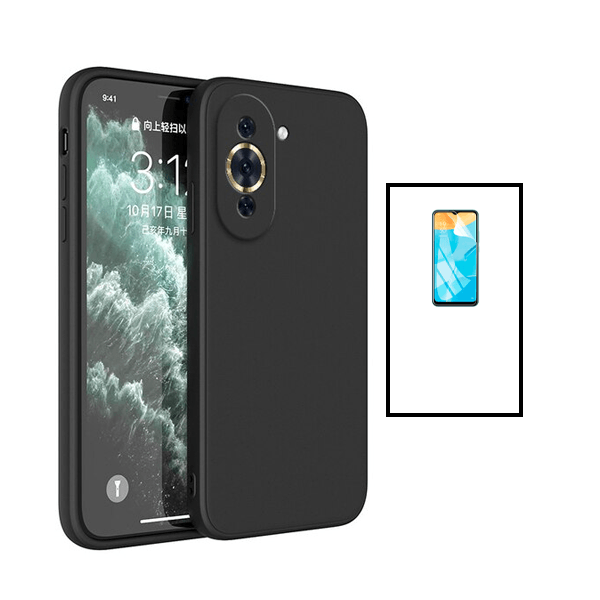 Kit Película Hydrogel Full Cover Frente + Capa Silicone Líquido para Huawei Nova 10 Pro - Preto