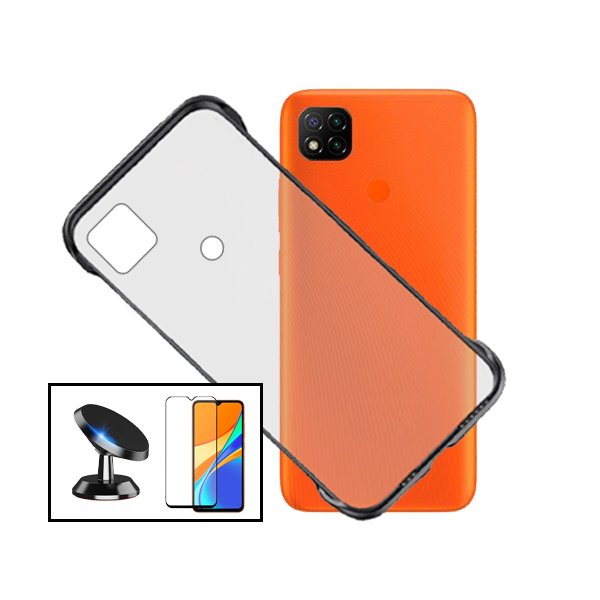 Kit Vidro Premium Full Cover + Capa Invisible Bumper + Suporte Magnético de Carro para Xiaomi Poco C31