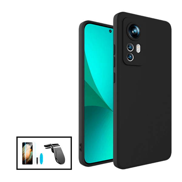 Kit Película de Vidro Nano Curved UV + Capa Silicone Líquido + Suporte Magnético L Safe Driving Carro para Xiaomi 12X - Preto