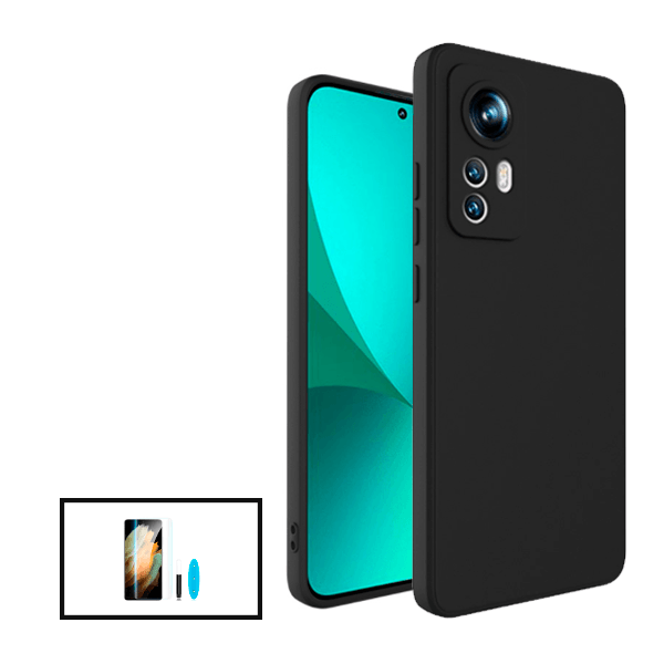Kit Película de Vidro Nano Curved UV + Capa Silicone Líquido para Xiaomi 12 - Preto