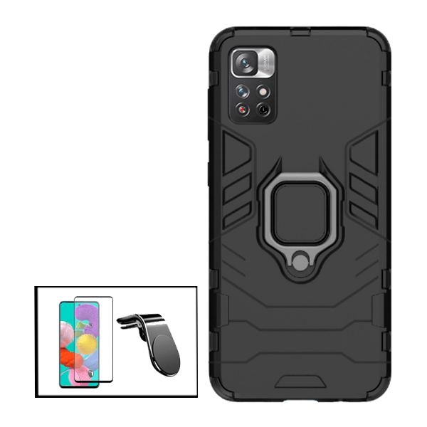 Kit Vidro Premium Full Cover + Capa 3X1 Military Defender + Suporte Magnético L Safe Driving Carro para Xiaomi Redmi Note 11T 5G