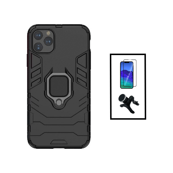 Kit Vidro Premium Full Cover + Capa 3X1 Military Defender + Suporte Magnético de Carro Reforçado para Apple iPhone 14 Plus - Preto