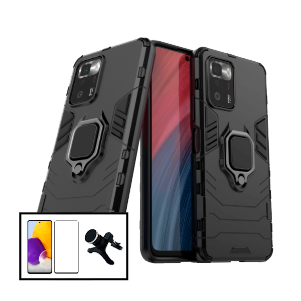 Kit Vidro Premium Full Cover + Capa 3X1 Military Defender + Suporte Magnético de Carro Reforçado para Xiaomi Poco X3 GT