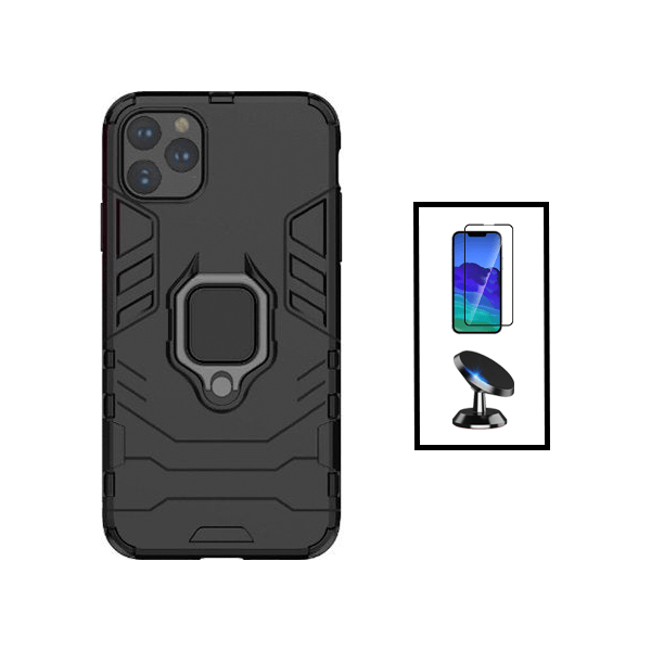 Kit Vidro Premium Full Cover + Capa 3X1 Military Defender + Suporte Magnético de Carro para Apple iPhone 14 - Preto