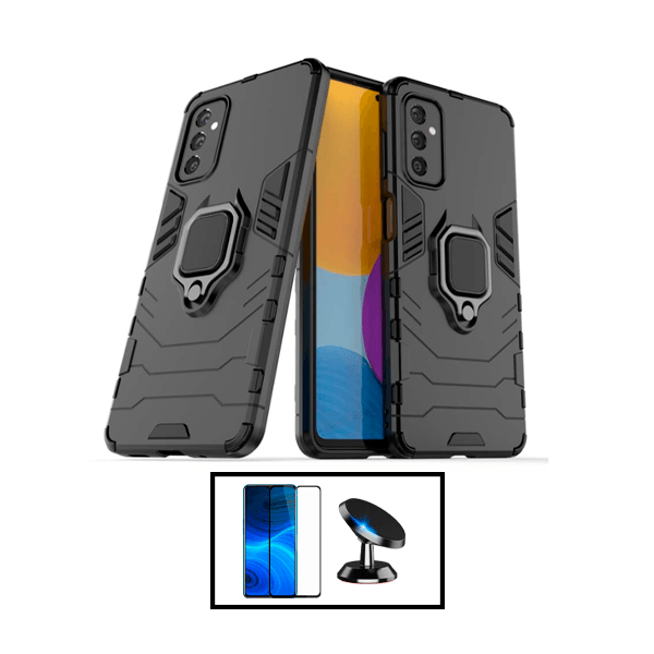 Kit Vidro Premium Full Cover + Capa 3X1 Military Defender + Suporte Magnético de Carro para Samsung Galaxy A14 - Preto