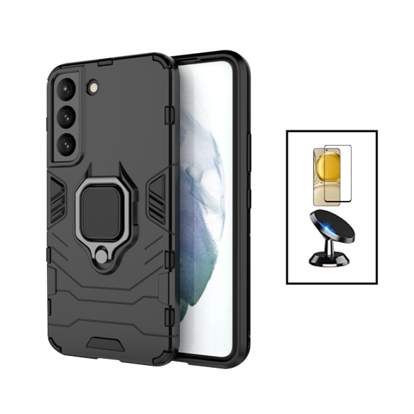 Kit Vidro Premium Full Cover + Capa 3X1 Military Defender + Suporte Magnético de Carro para Samsung Galaxy S23 Plus - Preto