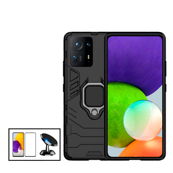 Kit Vidro Premium Full Cover + Capa 3X1 Military Defender + Suporte Magnético de Carro para Xiaomi Mix 4